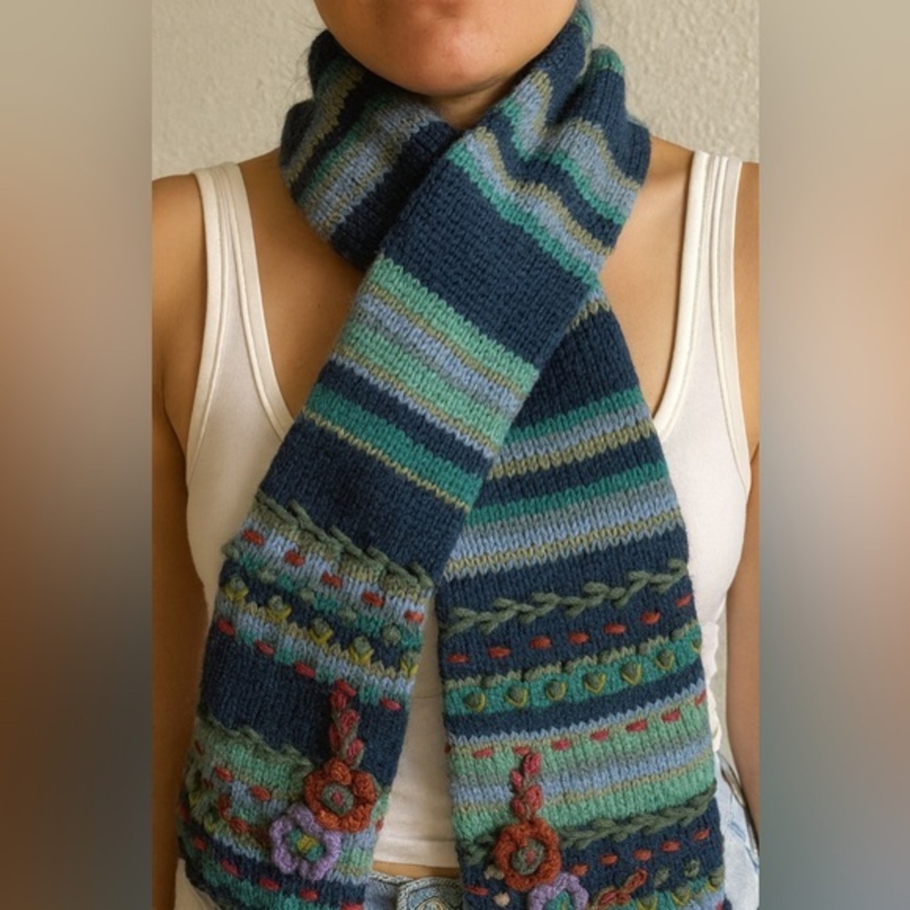 Lost Horizons Handcrafted Wool Scarf with Embroidered Details โ Made in Nepal